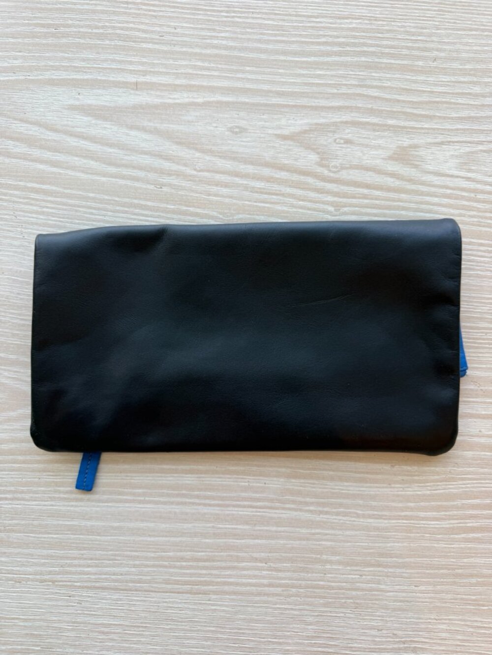 Clare V Foldover Clutch Black Cobalt Blue Leather Two Tone - Picture 7 of 7